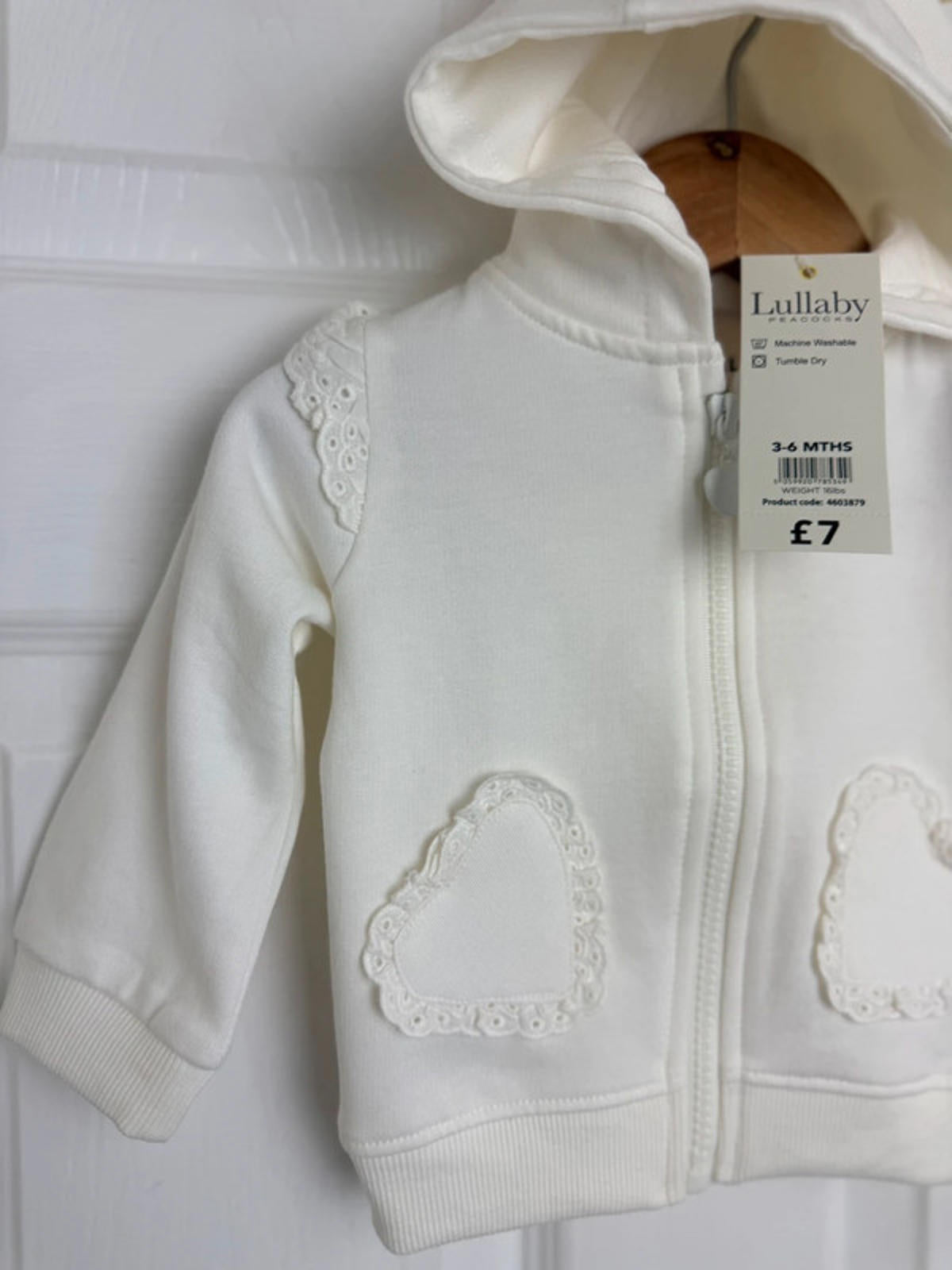 Lullaby Baby Cream Zip Eyelet Heart Detail Hoodie - Baby Girls 3 - 6 Months - Back On The Shelves High Street Discount Outlet Online UK