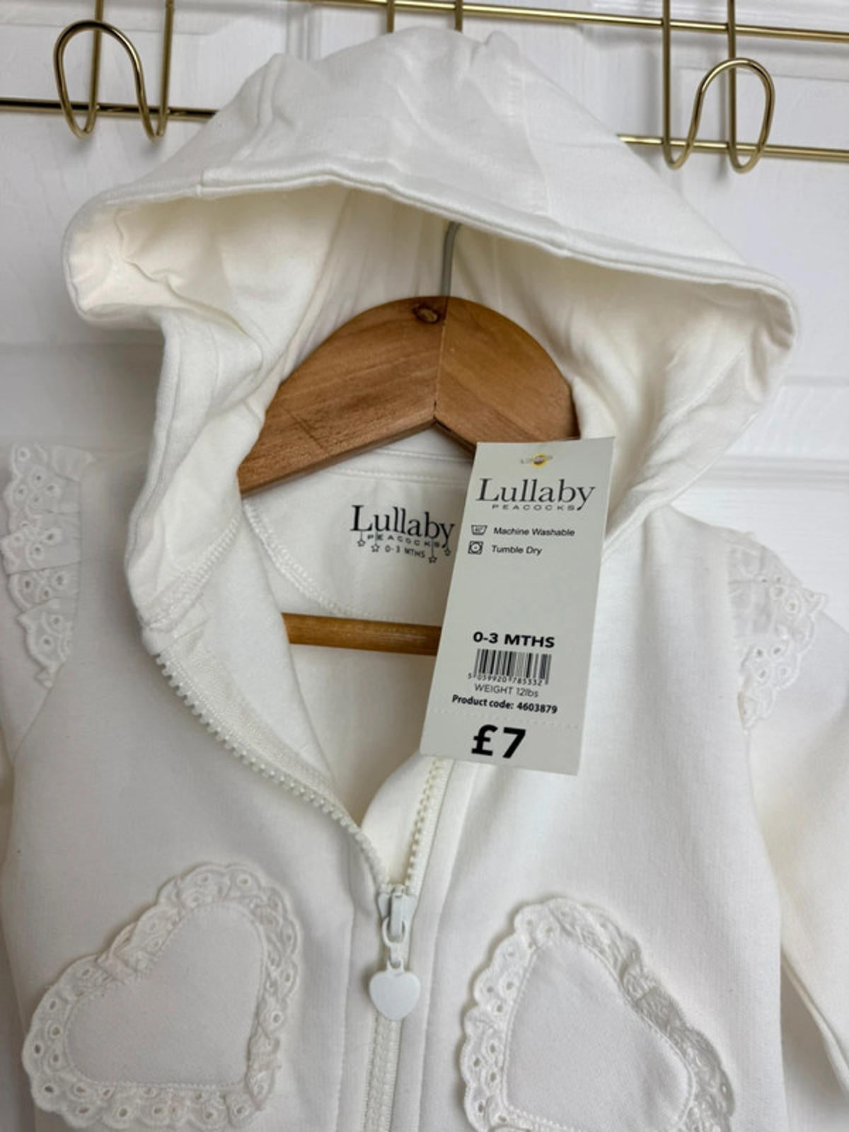 Lullaby Baby Cream Zip Eyelet Heart Detail Hoodie - Baby Girls 0–3 Months - Back On The Shelves High Street Discount Outlet Online UK