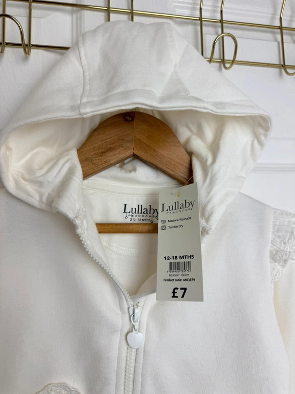 Lullaby Baby Cream Zip Eyelet Heart Detail Hoodie - Girls 12 - 18 Months - Back On The Shelves High Street Discount Outlet Online UK