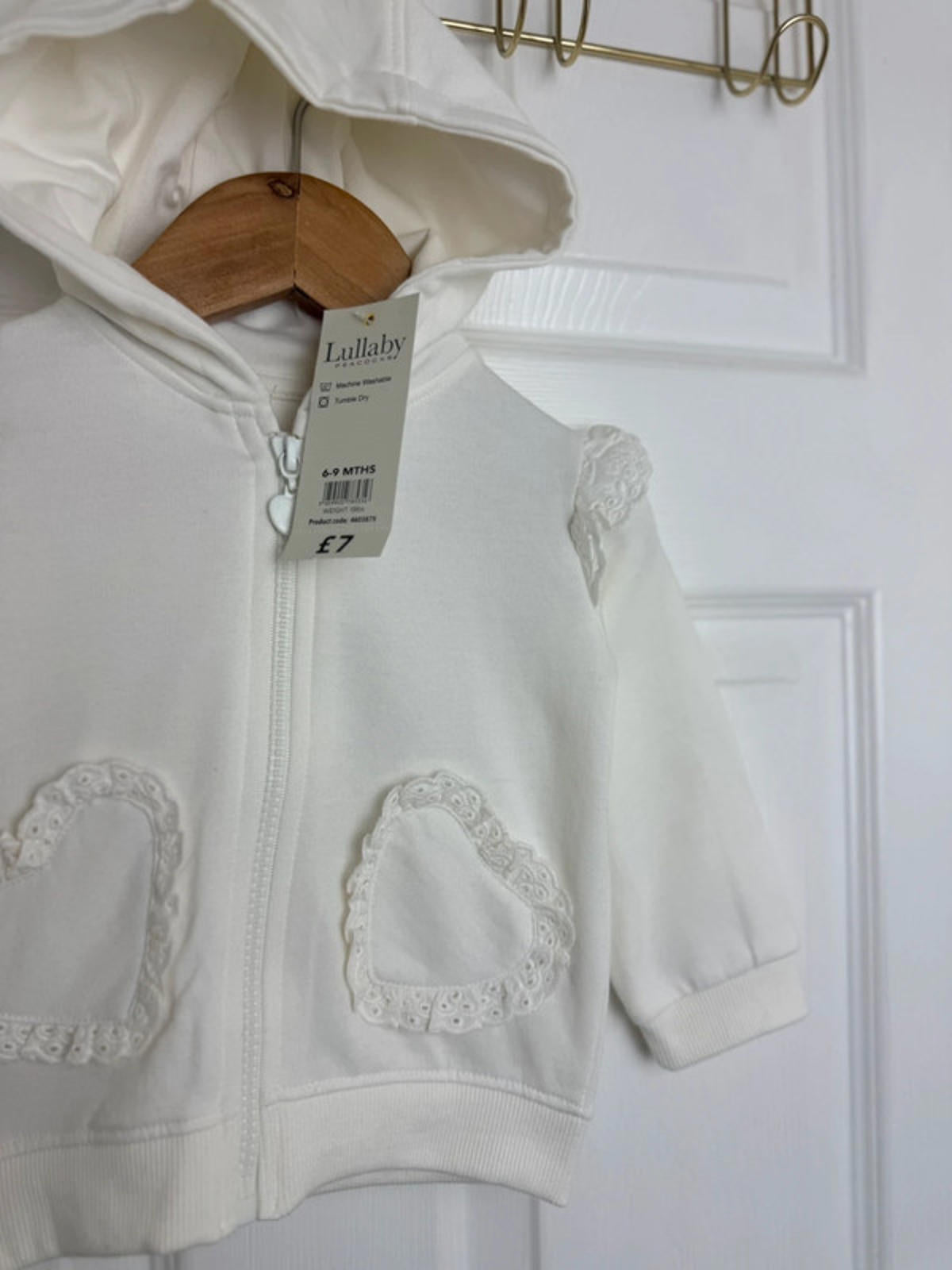 Lullaby Baby Cream Zip Eyelet Heart Detail Hoodie - Baby Girls 6 - 9 Months - Back On The Shelves High Street Discount Outlet Online UK