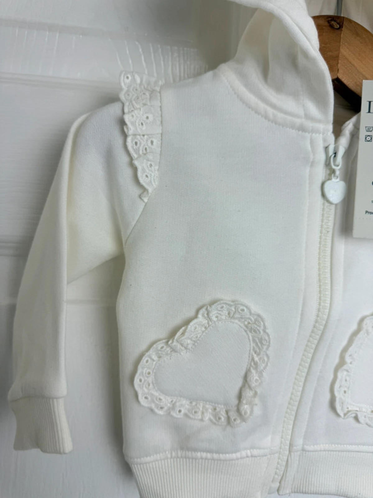 Lullaby Baby Cream Zip Eyelet Heart Detail Hoodie - Baby Girls 0–3 Months - Back On The Shelves High Street Discount Outlet Online UK