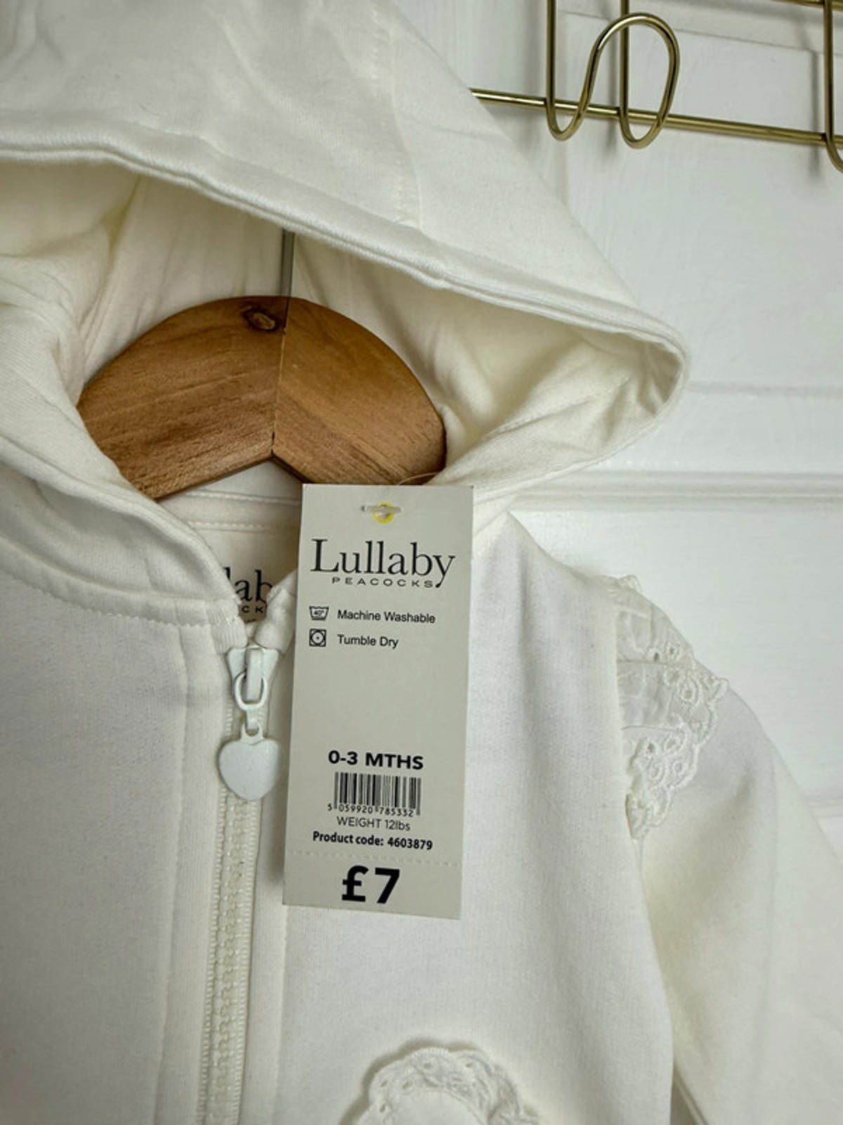 Lullaby Baby Cream Zip Eyelet Heart Detail Hoodie - Baby Girls 0–3 Months - Back On The Shelves High Street Discount Outlet Online UK
