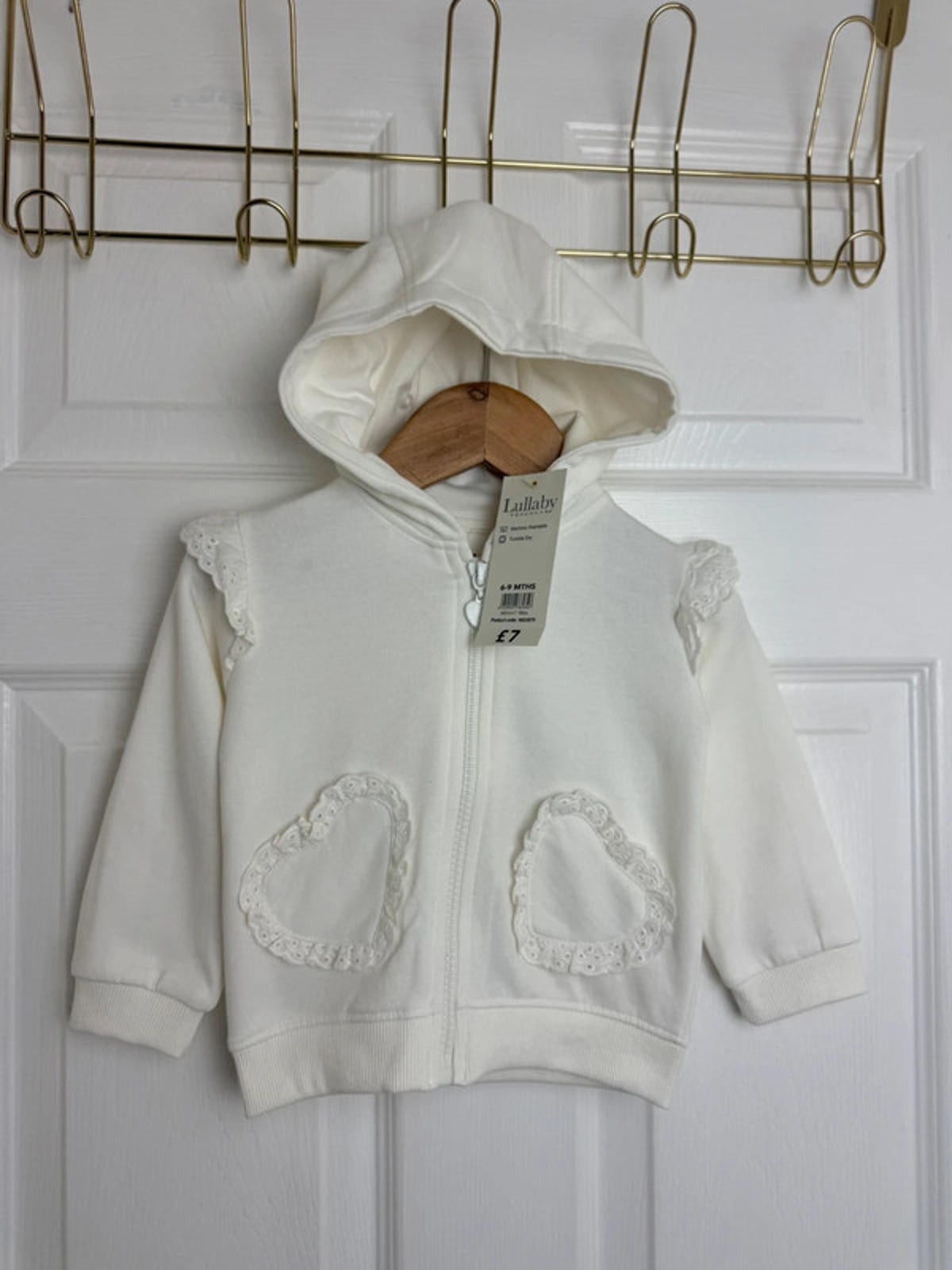 Lullaby Baby Cream Zip Eyelet Heart Detail Hoodie - Baby Girls 6 - 9 Months - Back On The Shelves High Street Discount Outlet Online UK