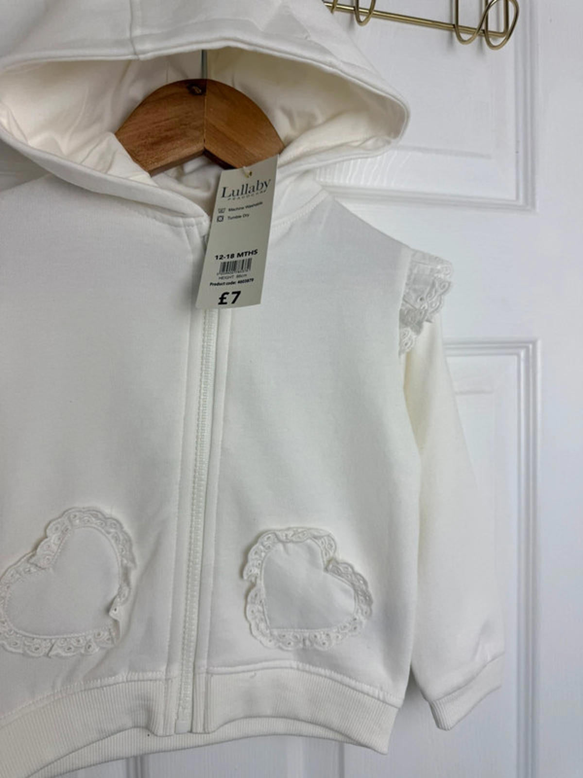 Lullaby Baby Cream Zip Eyelet Heart Detail Hoodie - Girls 12 - 18 Months - Back On The Shelves High Street Discount Outlet Online UK
