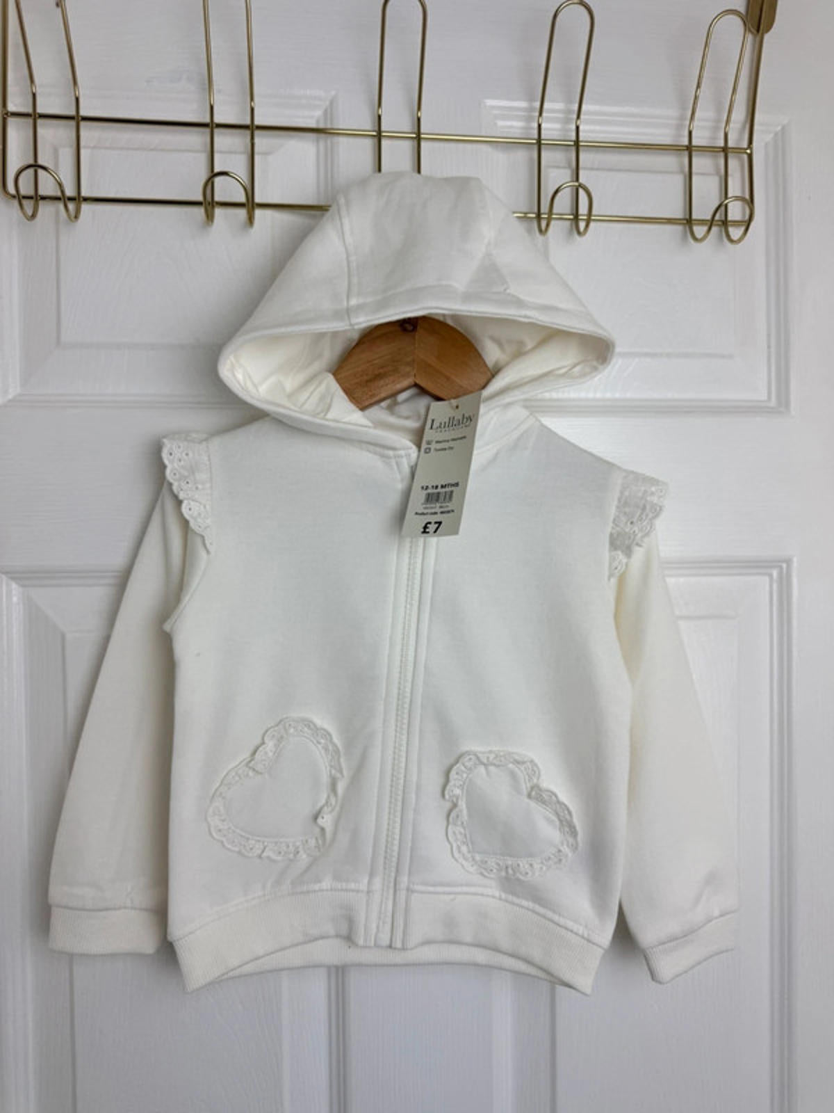 Lullaby Baby Cream Zip Eyelet Heart Detail Hoodie - Girls 12 - 18 Months - Back On The Shelves High Street Discount Outlet Online UK