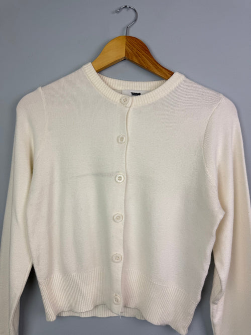 Cream Fine Knit Crew Cardigan - Ladies Size L - Back On The Shelves High Street Discount Outlet Online UK