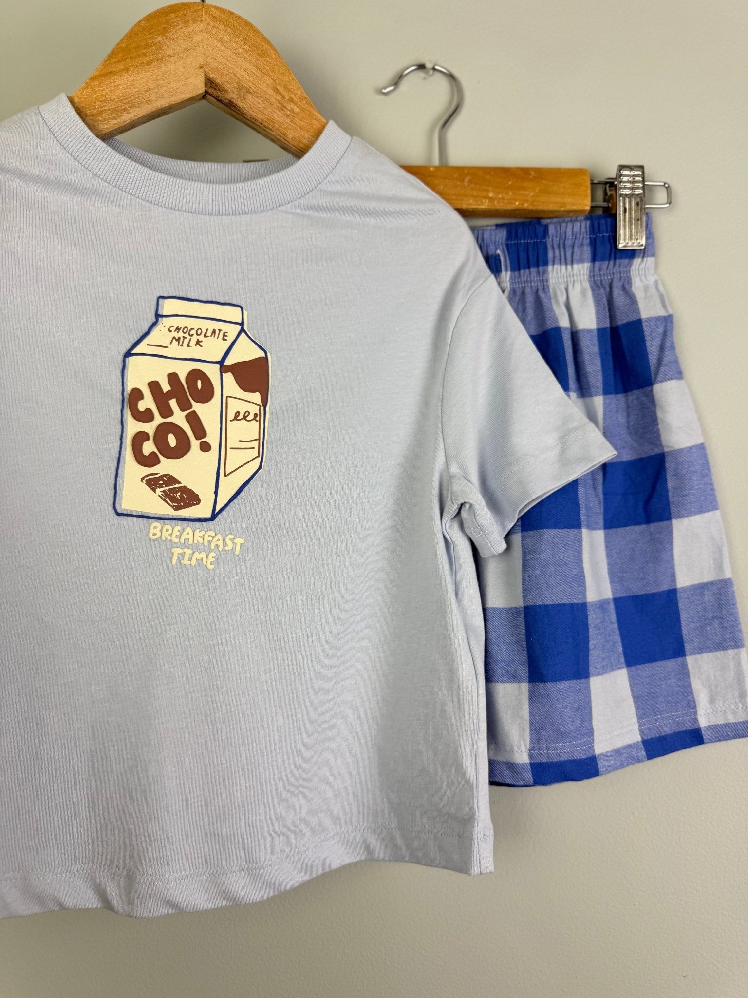 Kids Chocolate Milk Print Top & Shorts Pyjama Set - Boys 12m–8 Years - Back On The Shelves High Street Discount Outlet Online UK