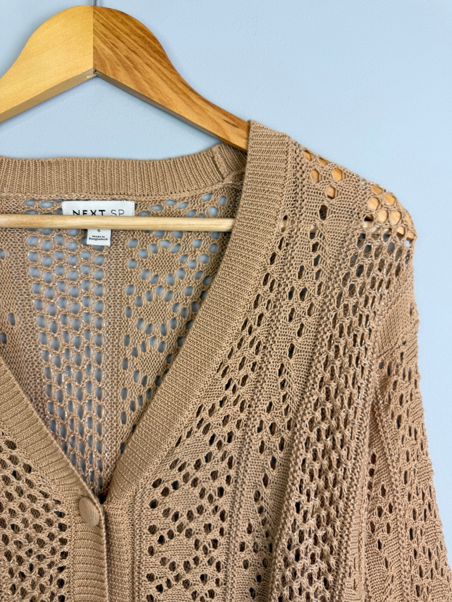 Ladies Gold Open Knit Cardigan – Ex Chainstore Lightweight Button Front - Small - Back On The Shelves High Street Discount Outlet Online UK
