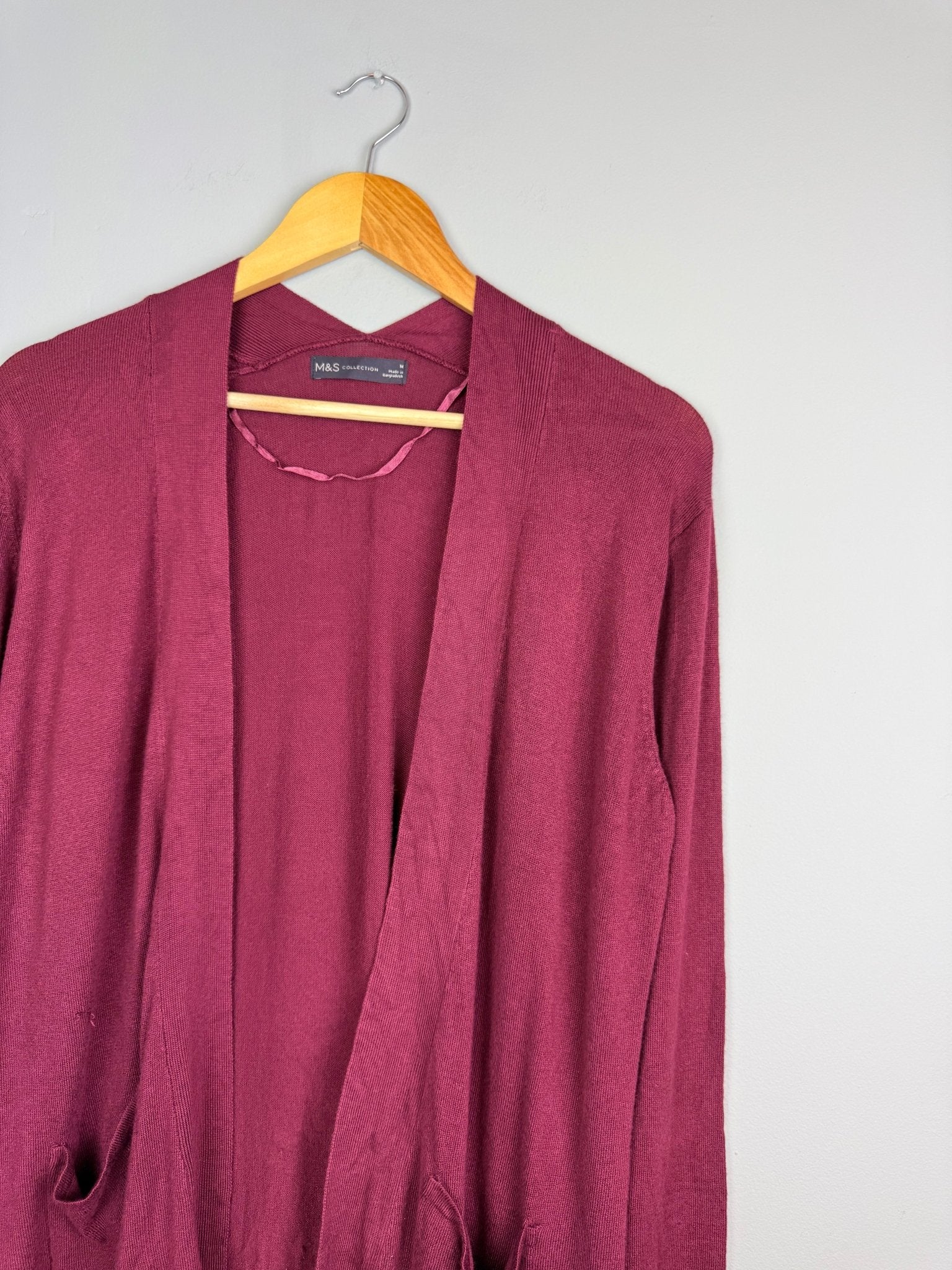 Ladies Dark Berry Lightweight Open Front Cardigan - Size Medium - Back On The Shelves High Street Discount Outlet Online UK