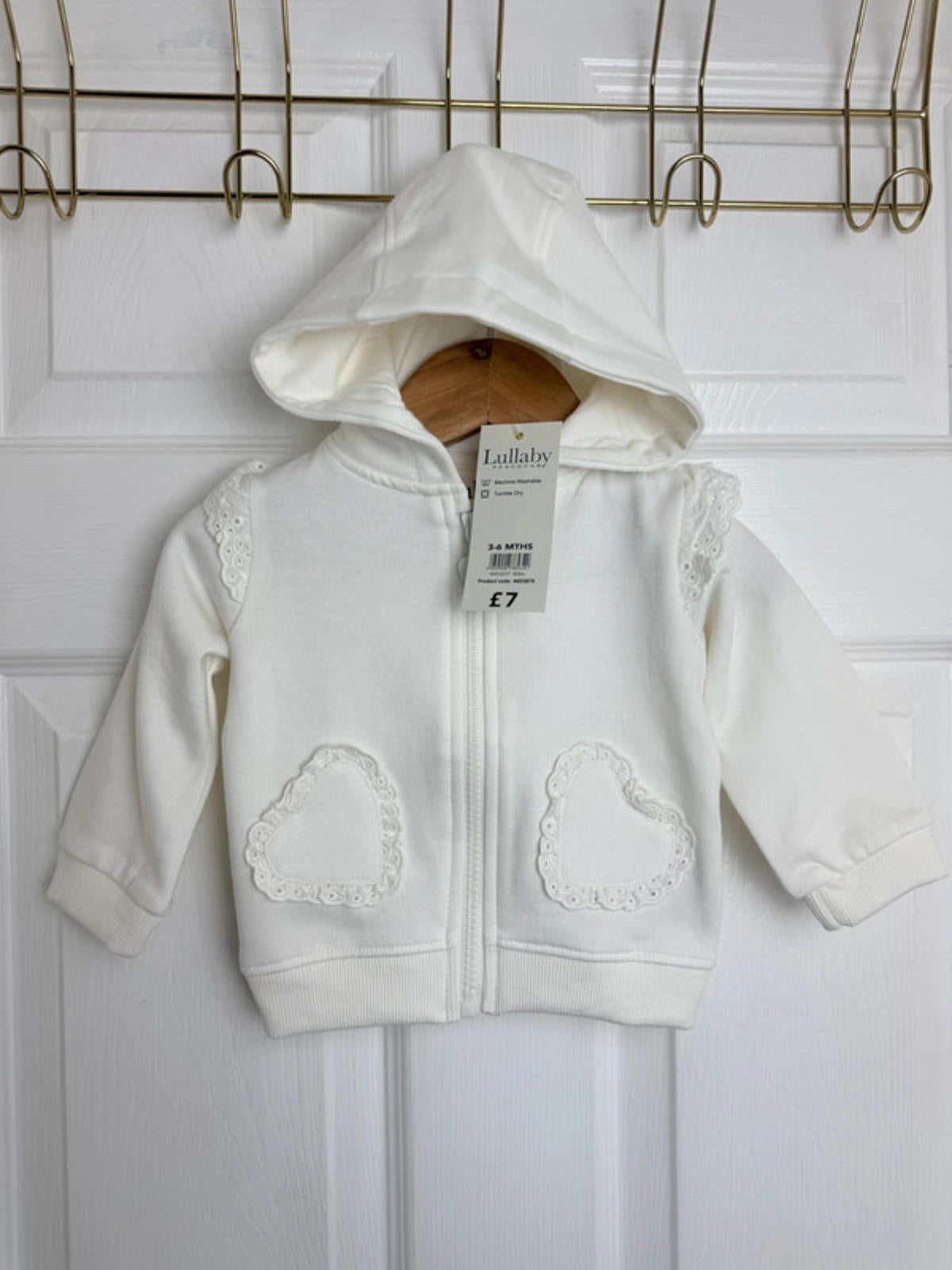 Lullaby Baby Cream Zip Eyelet Heart Detail Hoodie - Baby Girls 3 - 6 Months - Back On The Shelves High Street Discount Outlet Online UK