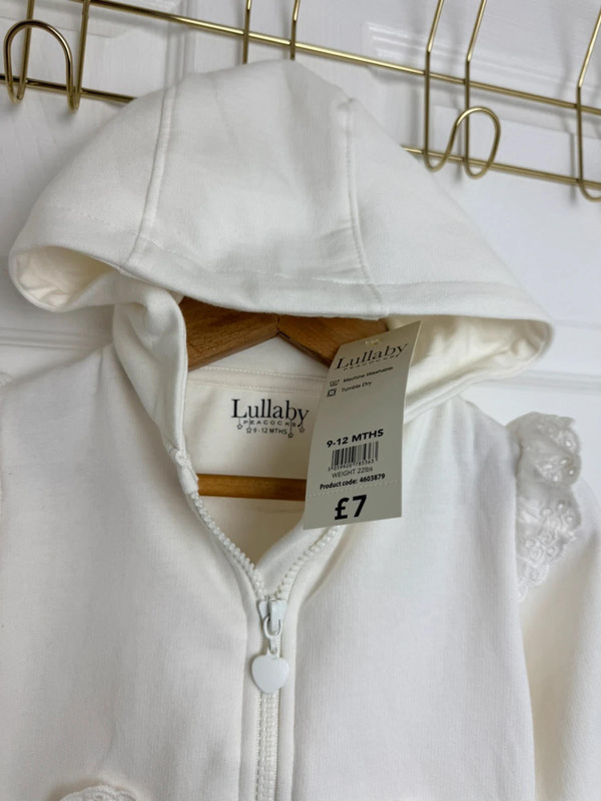Lullaby Baby Cream Zip Eyelet Heart Detail Hoodie - Baby Girls 9 - 12 Months - Back On The Shelves High Street Discount Outlet Online UK