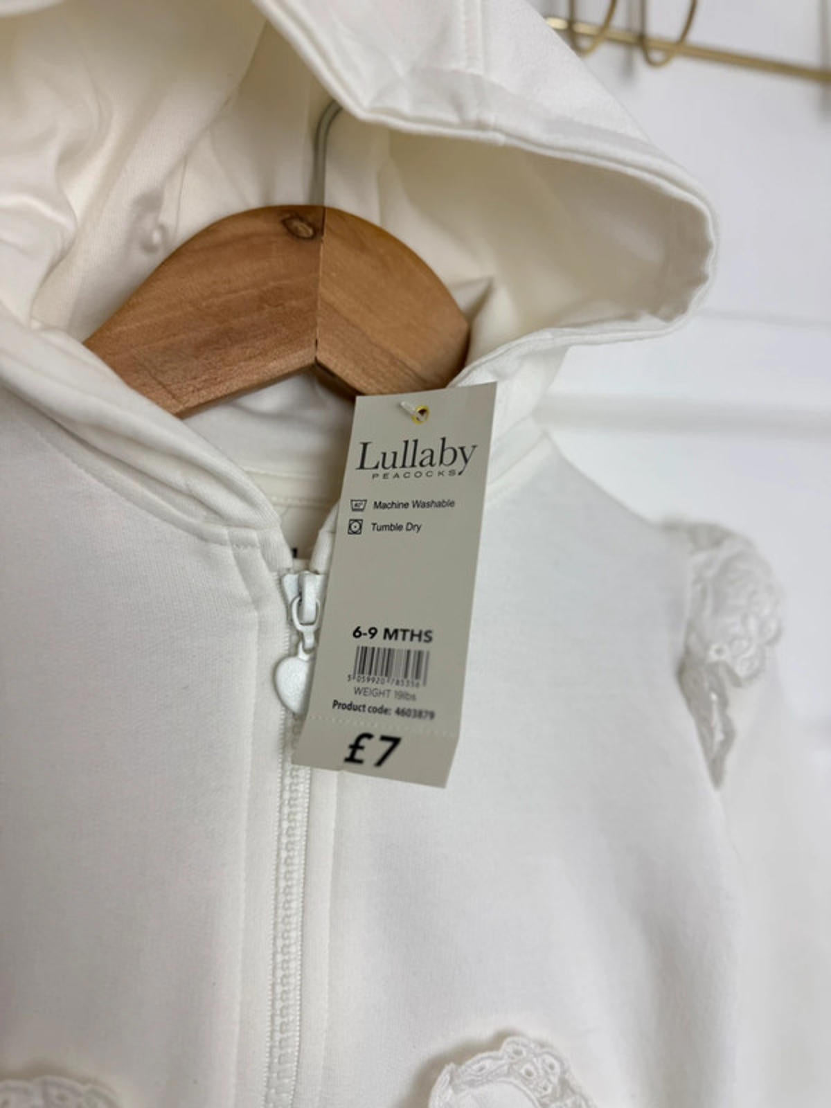 Lullaby Baby Cream Zip Eyelet Heart Detail Hoodie - Baby Girls 6 - 9 Months - Back On The Shelves High Street Discount Outlet Online UK