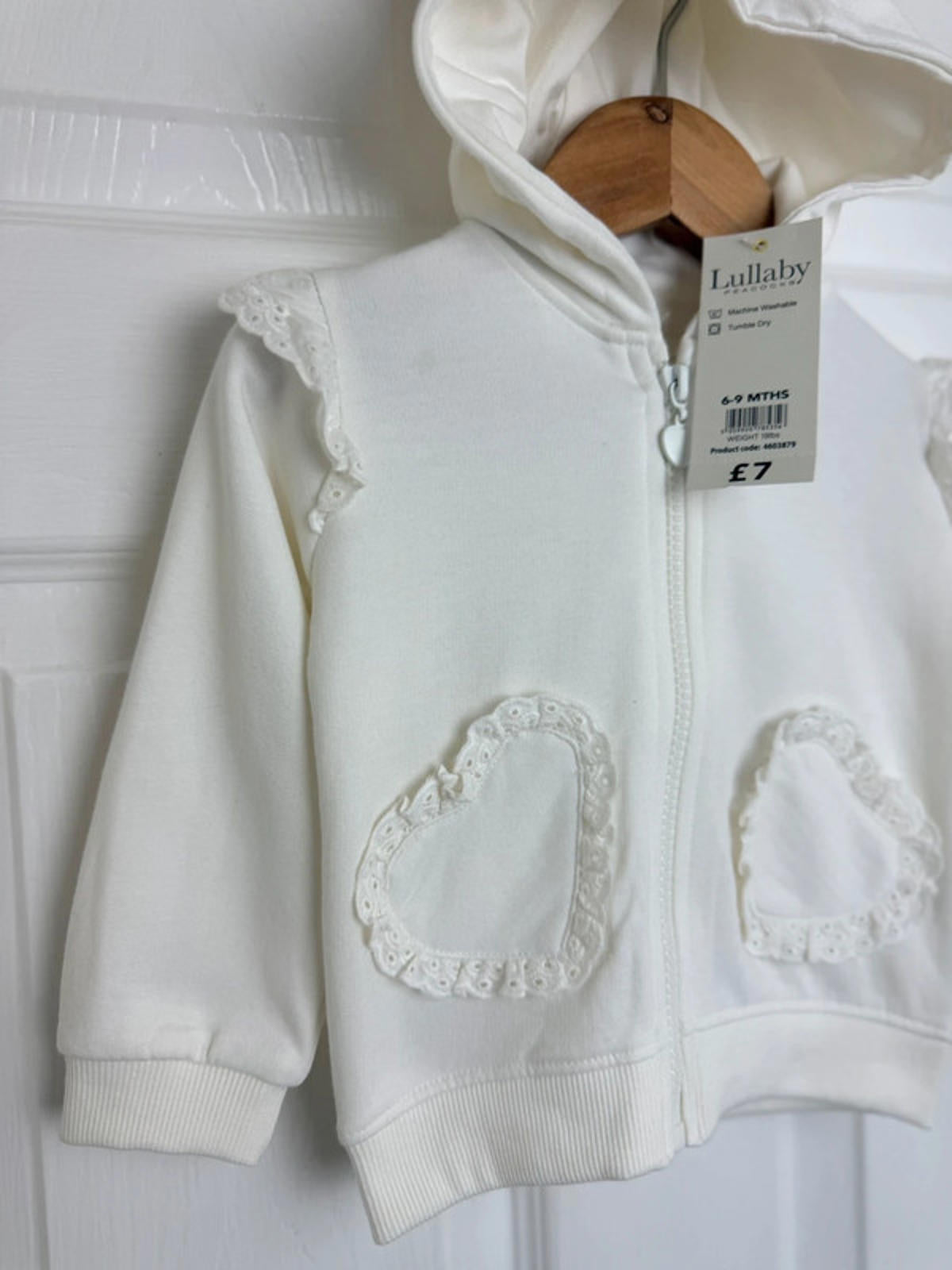 Lullaby Baby Cream Zip Eyelet Heart Detail Hoodie - Baby Girls 6 - 9 Months - Back On The Shelves High Street Discount Outlet Online UK