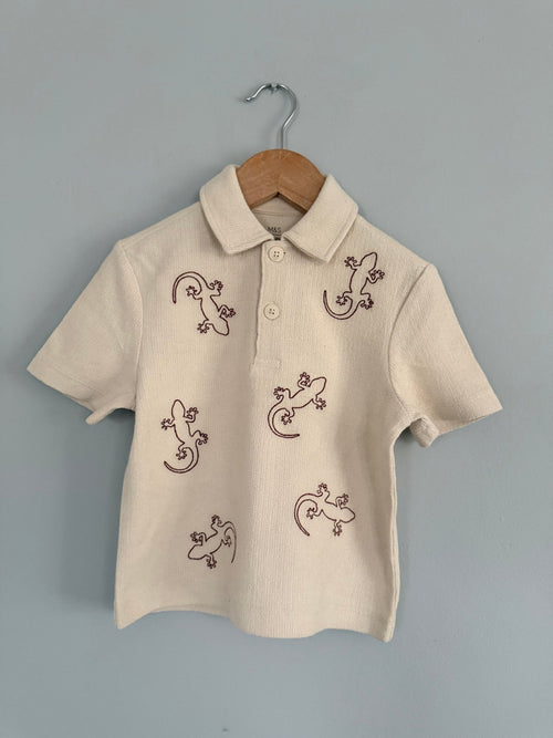 Ex MS Beige Short Sleeve Lizard Top - Boys 1 - 7 Years - Back On The Shelves High Street Discount Outlet Online UK
