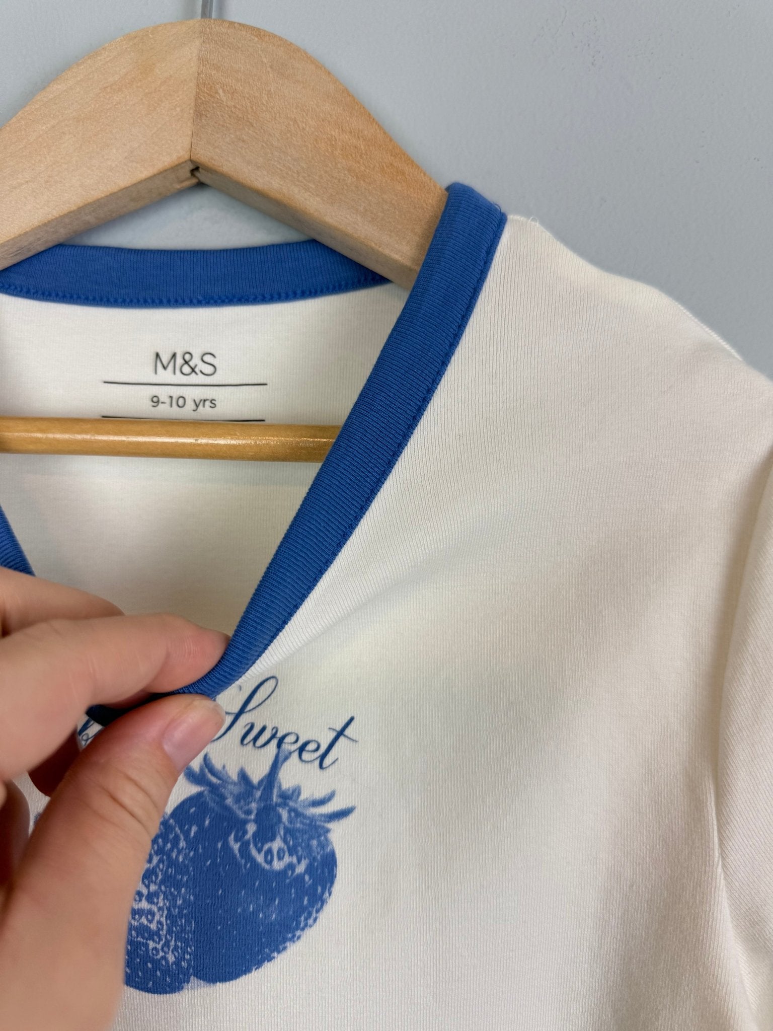 Ex MS Blue Strawberry Short Sleeve Top - Girls 9 - 15 Years - Back On The Shelves High Street Discount Outlet Online UK