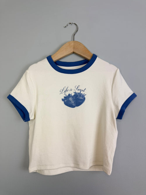 Ex MS Blue Strawberry Short Sleeve Top - Girls 9 - 15 Years - Back On The Shelves High Street Discount Outlet Online UK