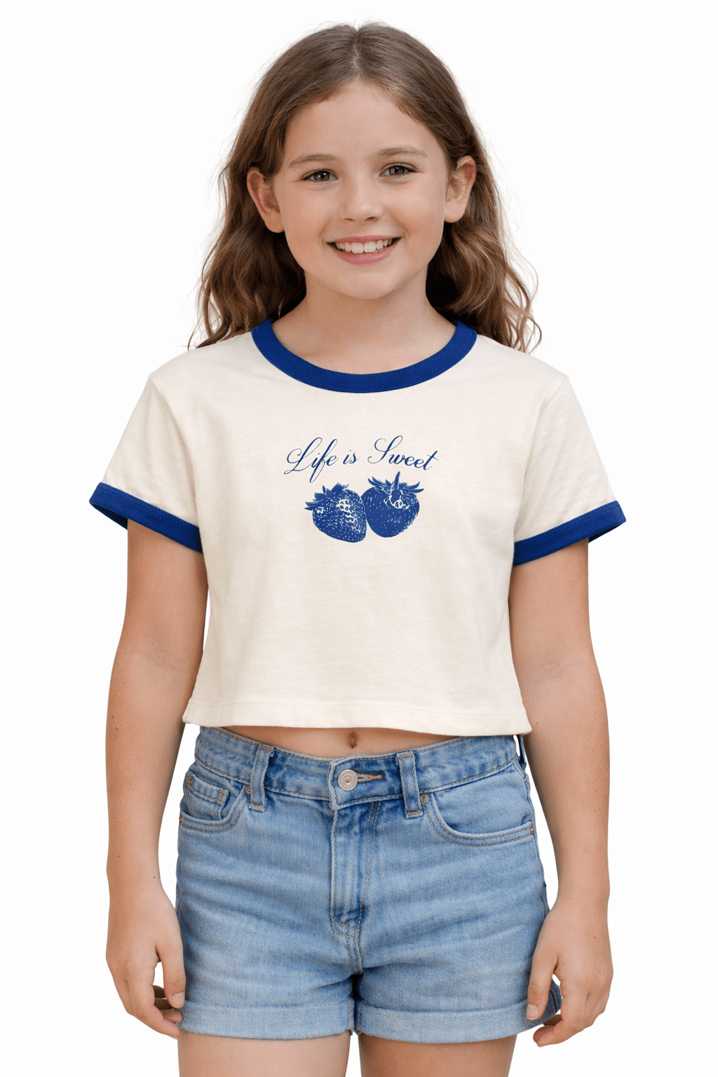 Ex MS Blue Strawberry Short Sleeve Top - Girls 9 - 15 Years - Back On The Shelves High Street Discount Outlet Online UK