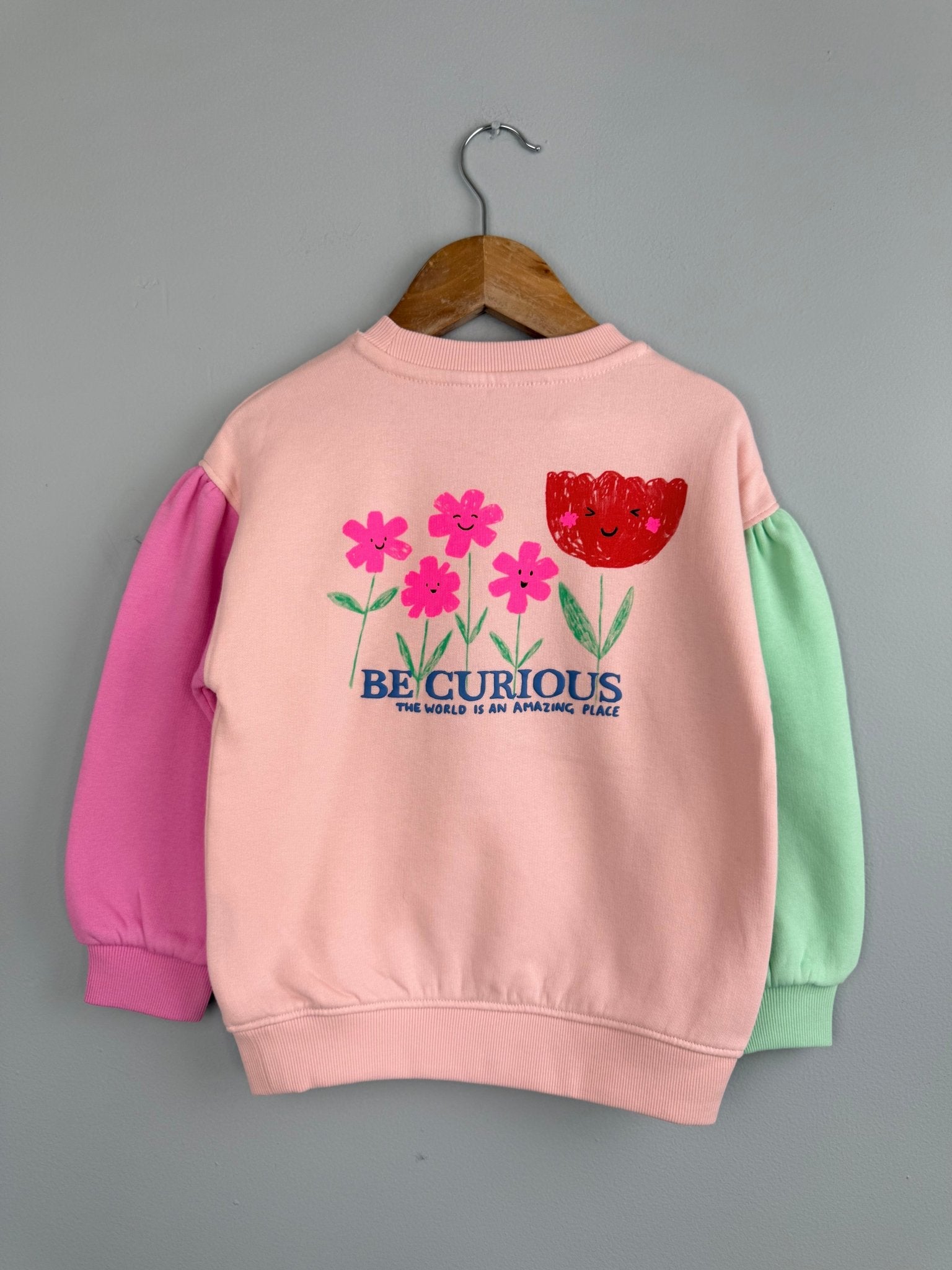 Ex MS Cotton Rich Pink Floral Block Sweater - Girls 2 - 7 Years - Back On The Shelves High Street Discount Outlet Online UK
