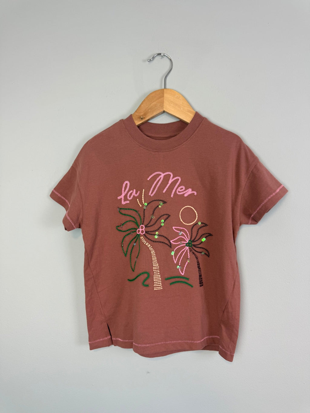 Ex MS Sequin Palm Tree Short Sleeve Top - Girls 2 - 10 Years - Back On The Shelves High Street Discount Outlet Online UK