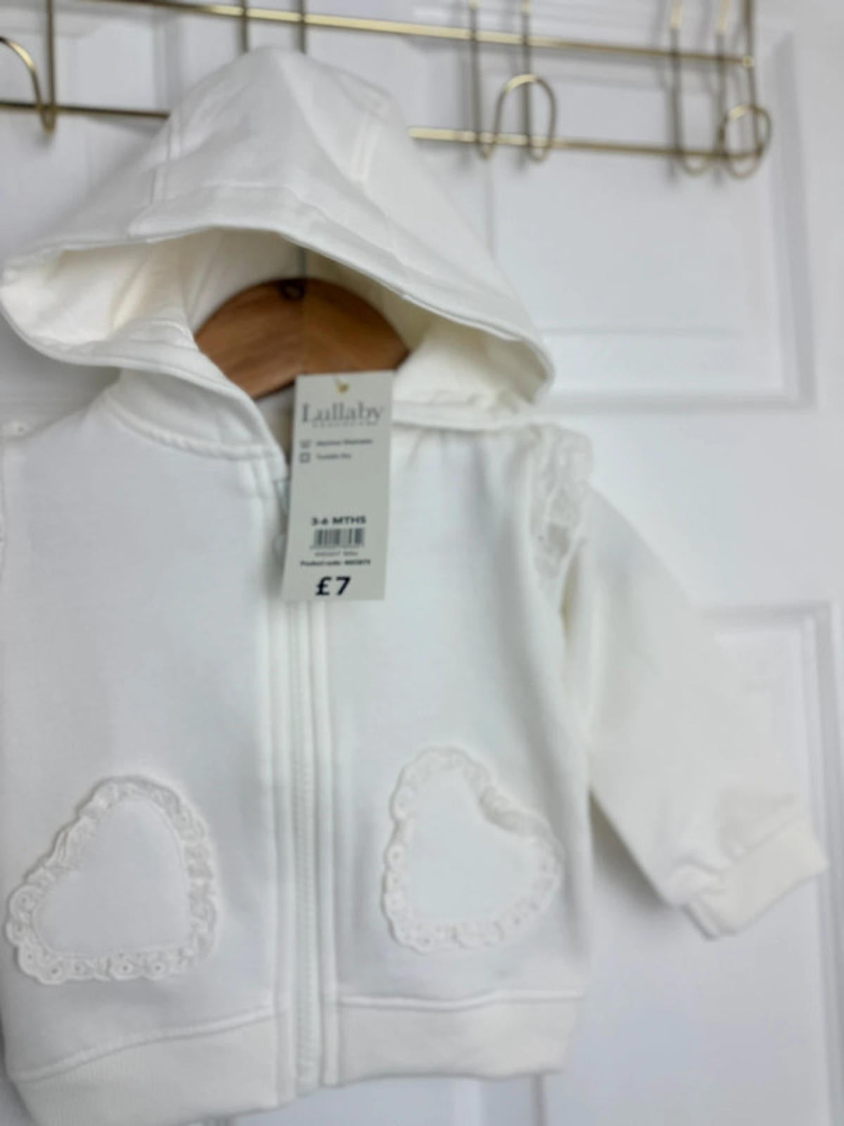 Lullaby Baby Cream Zip Eyelet Heart Detail Hoodie - Baby Girls 3 - 6 Months - Back On The Shelves High Street Discount Outlet Online UK
