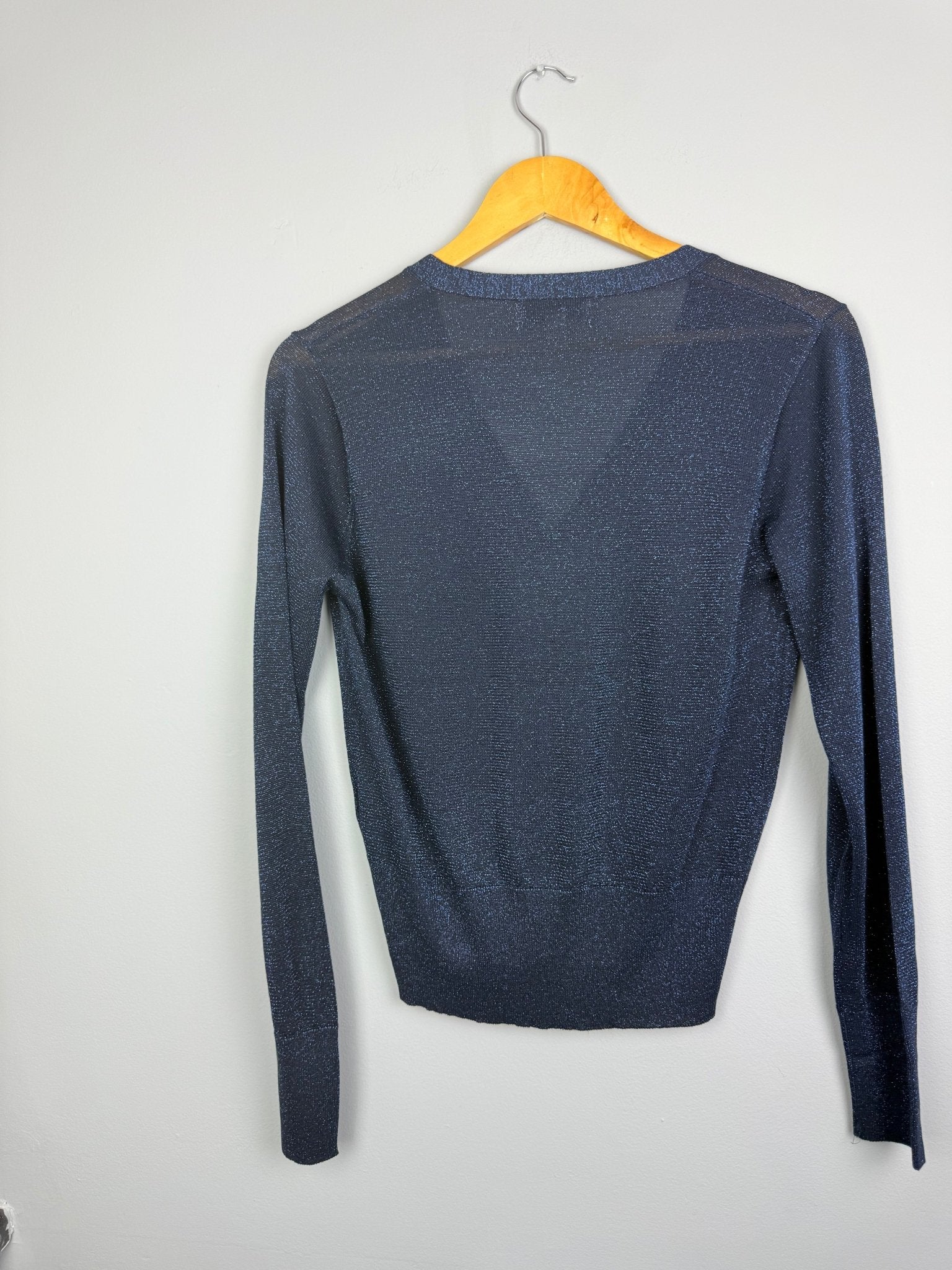 Ladies Ex MS Blue Shimmer Cardigan - Size L - Back On The Shelves High Street Discount Outlet Online UK
