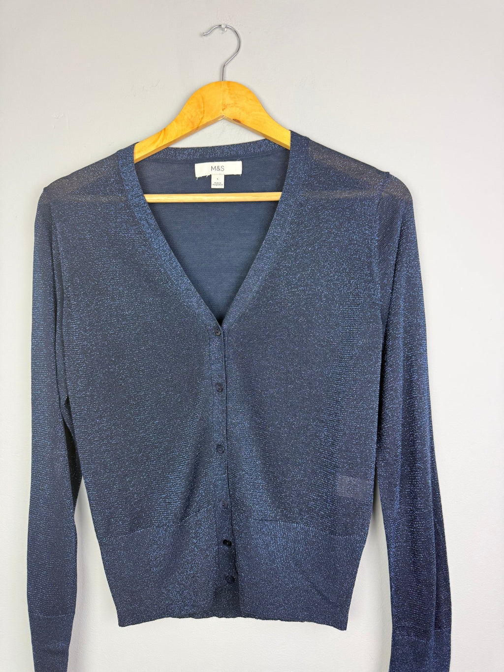 Ladies Ex MS Blue Shimmer Cardigan - Size L - Back On The Shelves High Street Discount Outlet Online UK
