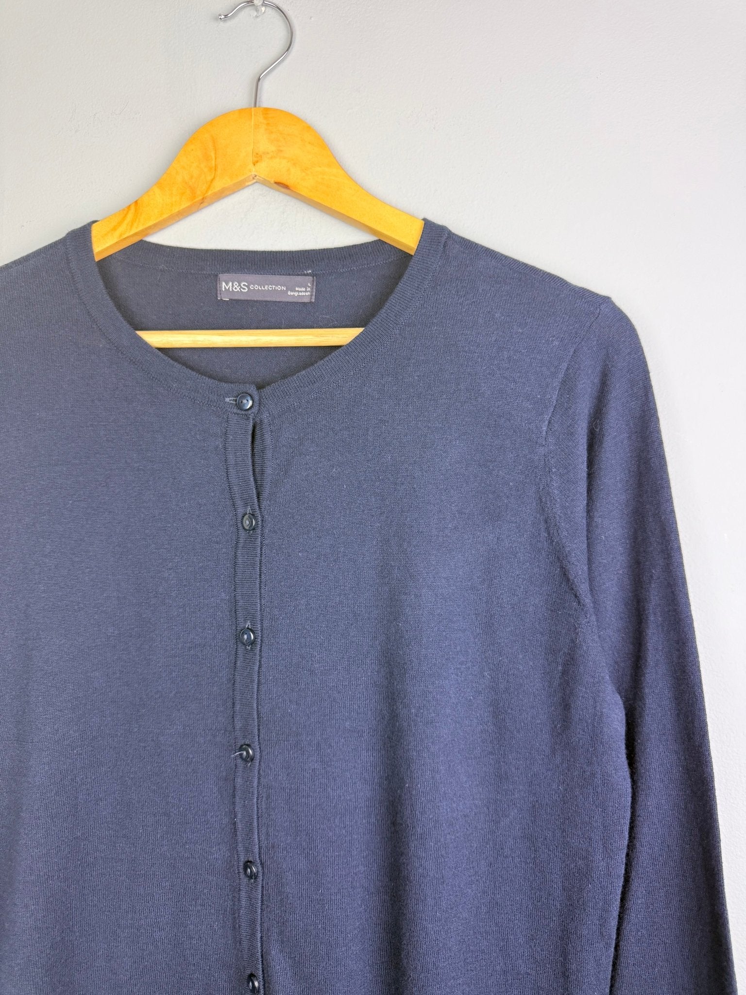 Ladies Ex MS Navy Button Cardigan - Size L - Back On The Shelves High Street Discount Outlet Online UK