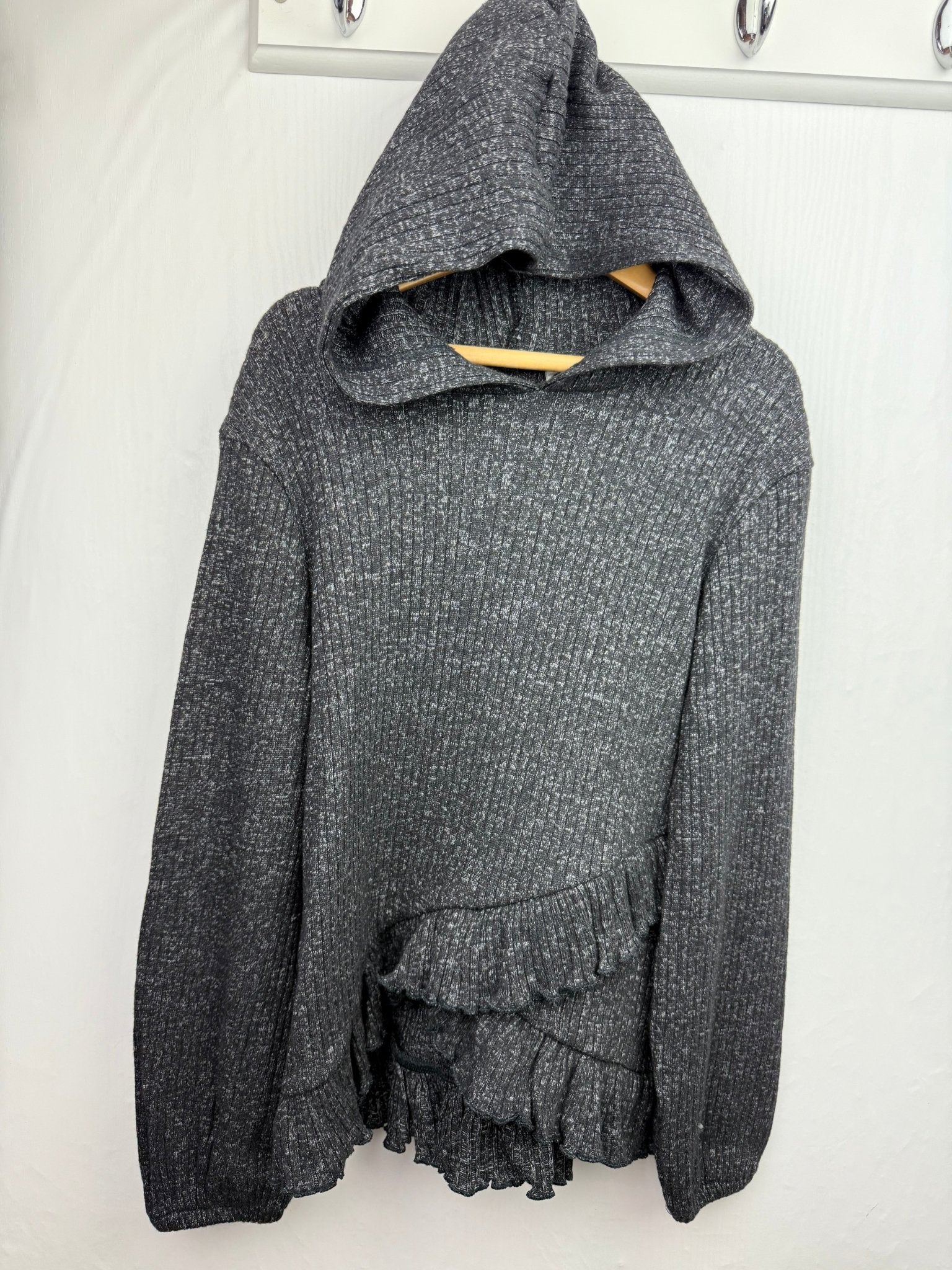 NEW Grey Ribbed Ruffle Hoodie - Girls 5 - 14 Years - Back On The Shelves High Street Discount Outlet Online UK